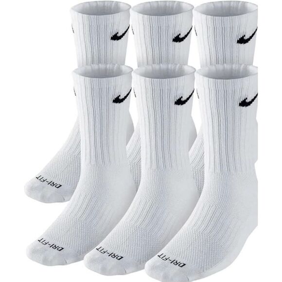 Nike Dri-FIT Cushion Crew Training Socks 6-Pack White Black Swoosh Large - Picture 1 of 2